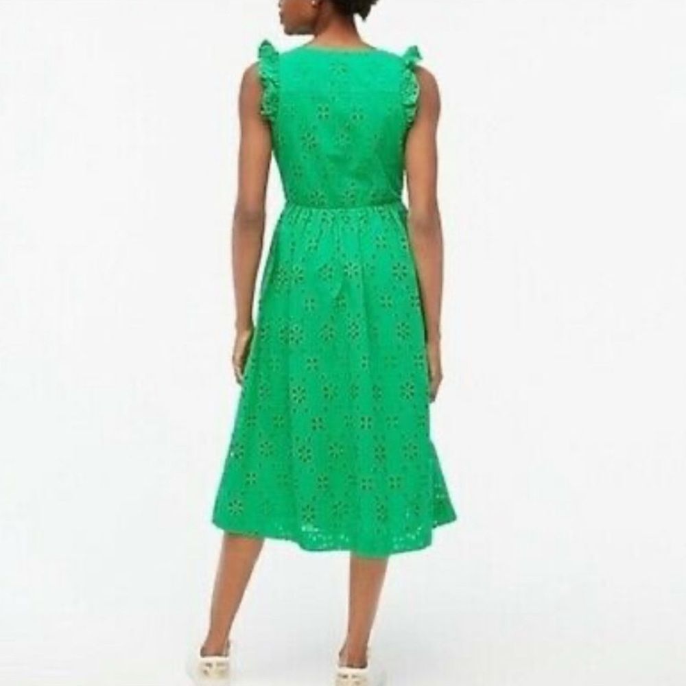 J Crew Eyelet Shirtdress Kelly Green Vintage Style A Line Midi Dress Size 00 - Picture 4 of 12